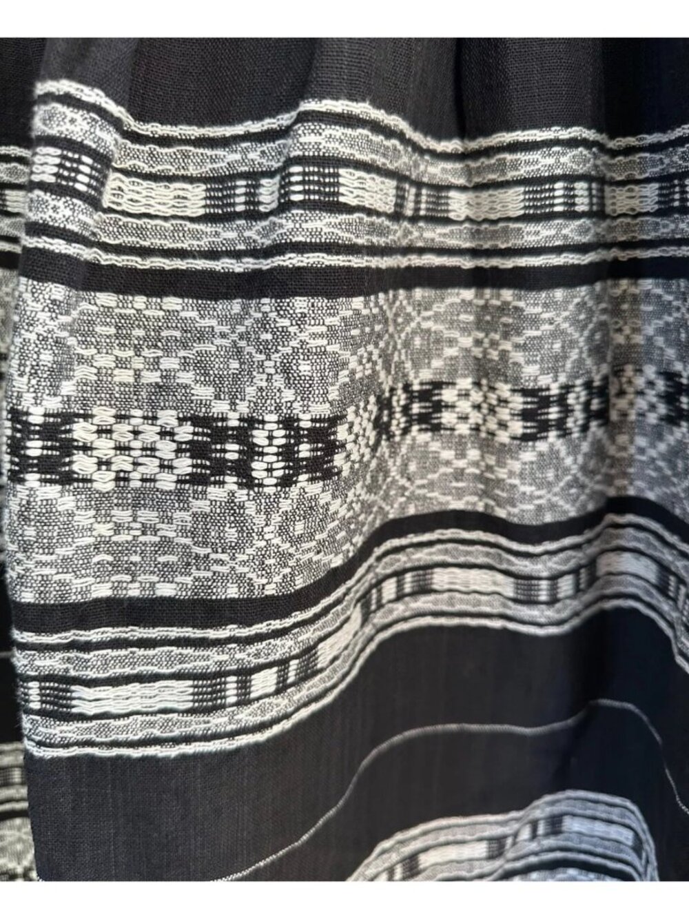 Black White Woven Knee-Length A-Line Skirt Striped Ethnic Pattern Pleated - Picture 6 of 8